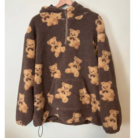 Aelfric Eden Brown Teddy Bear Sherpa Hoodie Fleece Large - Picture 1 of 7